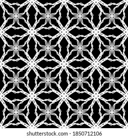 Seamless pattern in art Nouveau style.Complex geometric pattern.Mesh pattern.A pattern of fine lines.White ornament on a black background.For decorating fabric, paper, Wallpaper, and packaging.