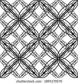 Patrón inmaculado en estilo Art Nouveau.Patrón geométrico complejo.Patrón de malla.Patrón de líneas finas.Lugar negro delgado sobre un fondo blanco.Para decorar tela, papel, papel pintado y embalaje.