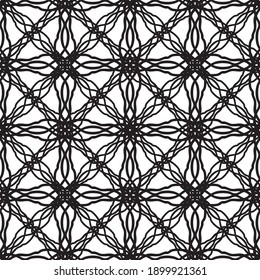 Patrón inmaculado en estilo Art Nouveau.Patrón geométrico complejo.Patrón de malla.Patrón de líneas finas.Lugar negro delgado sobre un fondo blanco.Para decorar tela, papel, papel pintado y embalaje.