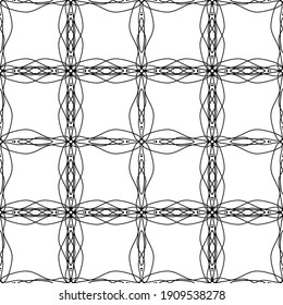 Nahtloses Muster im Jugendstil.Komplexes geometrisches Muster.Ein Muster aus feinen Linien.Zarter schwarzer Spitz auf weißem Hintergrund.Mesh Muster.Für die Dekoration von Stoff, Papier, Tapete und Verpackung.