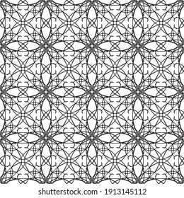 Seamless pattern in art Nouveau style.Complex geometric pattern.A pattern of fine lines.Delicate black lace on a white background.Mesh pattern.For decorating fabric, paper, Wallpaper, and packaging.
