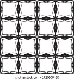 Patrón inmaculado en estilo Art Nouveau.Patrón geométrico complejo.Patrón de líneas finas.Lugar negro delgado sobre un fondo blanco.Patrón de malla.Para la decoración de tejidos, papel, papel pintado y empaque.
