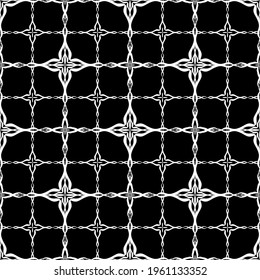 Seamless pattern in art Nouveau style.Complex geometric pattern.Mesh pattern.A pattern of fine lines.White ornament on a black background.For decorating fabric, paper, Wallpaper, and packaging.