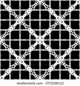 Seamless pattern in art Nouveau style.Complex geometric pattern.Mesh pattern.A pattern of fine lines.White ornament on a black background.For decorating fabric, paper, Wallpaper, and packaging.