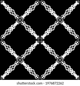 Seamless pattern in art Nouveau style.Complex geometric pattern.Mesh pattern.A pattern of fine lines.White ornament on a black background.For decorating fabric, paper, Wallpaper, and packaging.
