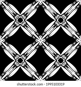 Nahtloses Muster im Jugendstil.Komplexes geometrisches Muster.Mesh Muster.Ein Muster aus feinen Linien.Weißes Ornament auf schwarzem Hintergrund.Für die Dekoration von Stoff, Papier, Tapete und Verpackung.