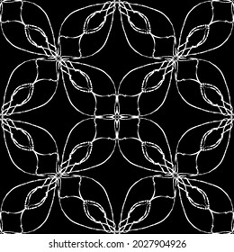 Seamless pattern in art Nouveau style.Complex geometric pattern.Mesh pattern.A pattern of fine lines.White ornament on a black background.For decorating fabric, paper, Wallpaper, and packaging.