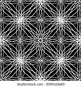 Seamless pattern in art Nouveau style.Complex geometric pattern.Mesh pattern.A pattern of fine lines.White ornament on a black background.For decorating fabric, paper, Wallpaper, and packaging.