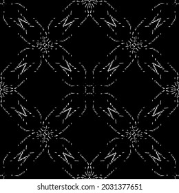 Seamless pattern in art Nouveau style.Complex geometric pattern.Mesh pattern.A pattern of fine lines.White ornament on a black background.For decorating fabric, paper, Wallpaper, and packaging.