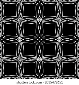 Seamless pattern in art Nouveau style.Complex geometric pattern.Mesh pattern.A pattern of fine lines.White ornament on a black background.For decorating fabric, paper, Wallpaper, and packaging.