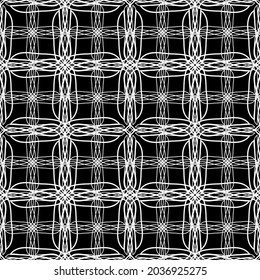 Seamless pattern in art Nouveau style.Complex geometric pattern.Mesh pattern.A pattern of fine lines.White ornament on a black background.For decorating fabric, paper, Wallpaper, and packaging.