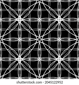 Seamless pattern in art Nouveau style.Complex geometric pattern.Mesh pattern.A pattern of fine lines.White ornament on a black background.For decorating fabric, paper, Wallpaper, and packaging.