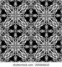 Seamless pattern in art Nouveau style.Complex geometric pattern.Mesh pattern.A pattern of fine lines.White ornament on a black background.For decorating fabric, paper, Wallpaper, and packaging.