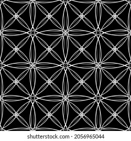 Seamless pattern in art Nouveau style.Complex geometric pattern.Mesh pattern.A pattern of fine lines.White ornament on a black background.For decorating fabric, paper, Wallpaper, and packaging.
