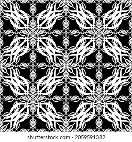 Seamless pattern in art Nouveau style.Complex geometric pattern.Mesh pattern.A pattern of fine lines.White ornament on a black background.For decorating fabric, paper, Wallpaper, and packaging.