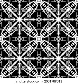 Seamless pattern in art Nouveau style.Complex geometric pattern.Mesh pattern.A pattern of fine lines.White ornament on a black background.For decorating fabric, paper, Wallpaper, and packaging.