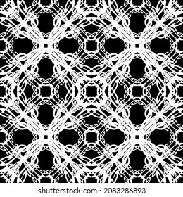 Seamless pattern in art Nouveau style.Complex geometric pattern.Mesh pattern.A pattern of fine lines.White ornament on a black background.For decorating fabric, paper, Wallpaper, and packaging.