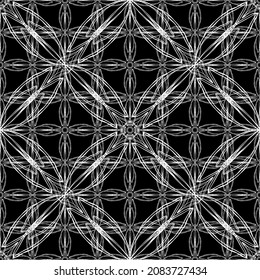 Seamless pattern in art Nouveau style.Complex geometric pattern.Mesh pattern.A pattern of fine lines.White ornament on a black background.For decorating fabric, paper, Wallpaper, and packaging.
