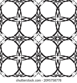 Patrón inmaculado en estilo Art Nouveau.Patrón geométrico complejo.Patrón de líneas finas.Lugar negro delgado sobre un fondo blanco.Patrón de malla.Para la decoración de tejidos, papel, papel pintado y empaque.