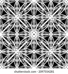 Seamless pattern in art Nouveau style.Complex geometric pattern.Mesh pattern.A pattern of fine lines.White ornament on a black background.For decorating fabric, paper, Wallpaper, and packaging.