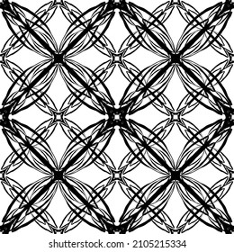 Nahtloses Muster im Jugendstil.Komplexes geometrisches Muster.Ein Muster aus feinen Linien.Zarter schwarzer Spitz auf weißem Hintergrund.Mesh Muster.Für die Dekoration von Stoff, Papier, Tapete und Verpackung.