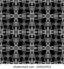 Seamless pattern in art Nouveau style.Complex geometric pattern.Mesh pattern.A pattern of fine lines.White ornament on a black background.For decorating fabric, paper, Wallpaper, and packaging.