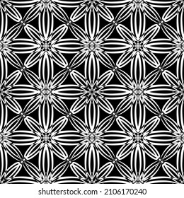 Seamless pattern in art Nouveau style.Complex geometric pattern.Mesh pattern.A pattern of fine lines.White ornament on a black background.For decorating fabric, paper, Wallpaper, and packaging.