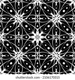 Seamless pattern in art Nouveau style.Complex geometric pattern.Mesh pattern.A pattern of fine lines.White ornament on a black background.For decorating fabric, paper, Wallpaper, and packaging.