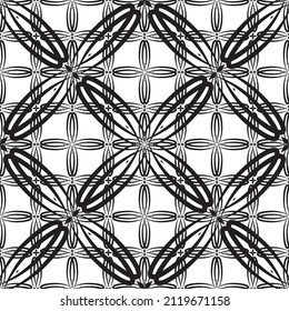 Nahtloses Muster im Jugendstil.Komplexes geometrisches Muster.Ein Muster aus feinen Linien.Zarter schwarzer Spitz auf weißem Hintergrund.Mesh Muster.Für die Dekoration von Stoff, Papier, Tapete und Verpackung.