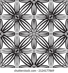 Patrón inmaculado en estilo Art Nouveau.Patrón geométrico complejo.Patrón de líneas finas.Lugar negro delgado sobre un fondo blanco.Patrón de malla.Para la decoración de tejidos, papel, papel pintado y empaque.
