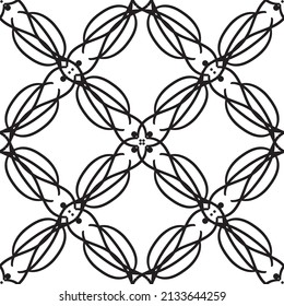 Patrón inmaculado en estilo Art Nouveau.Patrón geométrico complejo.Patrón de líneas finas.Lugar negro delgado sobre un fondo blanco.Patrón de malla.Para la decoración de tejidos, papel, papel pintado y empaque.