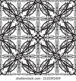 Seamless pattern in art Nouveau style.Complex geometric pattern.A pattern of fine lines.Delicate black lace on a white background.Mesh pattern.For decorating fabric, paper, Wallpaper, and packaging.