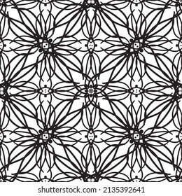 Nahtloses Muster im Jugendstil.Komplexes geometrisches Muster.Ein Muster aus feinen Linien.Zarter schwarzer Spitz auf weißem Hintergrund.Mesh Muster.Für die Dekoration von Stoff, Papier, Tapete und Verpackung.