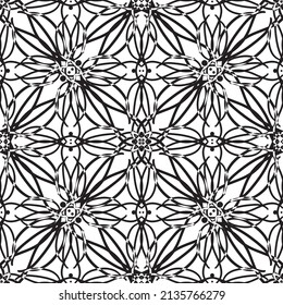 Nahtloses Muster im Jugendstil.Komplexes geometrisches Muster.Ein Muster aus feinen Linien.Zarter schwarzer Spitz auf weißem Hintergrund.Mesh Muster.Für die Dekoration von Stoff, Papier, Tapete und Verpackung.
