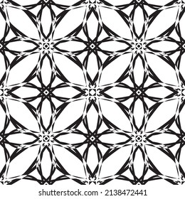 Patrón inmaculado en estilo Art Nouveau.Patrón geométrico complejo.Patrón de líneas finas.Lugar negro delgado sobre un fondo blanco.Patrón de malla.Para la decoración de tejidos, papel, papel pintado y empaque.