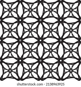 Patrón inmaculado en estilo Art Nouveau.Patrón geométrico complejo.Patrón de líneas finas.Lugar negro delgado sobre un fondo blanco.Patrón de malla.Para la decoración de tejidos, papel, papel pintado y empaque.