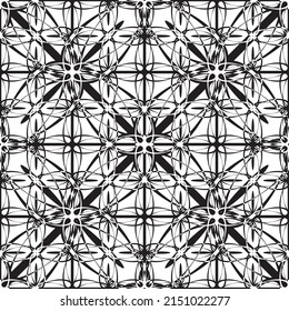 Nahtloses Muster im Jugendstil.Komplexes geometrisches Muster.Ein Muster aus feinen Linien.Zarter schwarzer Spitz auf weißem Hintergrund.Mesh Muster.Für die Dekoration von Stoff, Papier, Tapete und Verpackung.