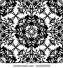 Nahtloses Muster im Jugendstil.Komplexes geometrisches Muster.Ein Muster aus feinen Linien.Zarter schwarzer Spitz auf weißem Hintergrund.Mesh Muster.Für die Dekoration von Stoff, Papier, Tapete und Verpackung.