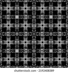 Seamless pattern in art Nouveau style.Complex geometric pattern.Mesh pattern.A pattern of fine lines.White ornament on a black background.For decorating fabric, paper, Wallpaper, and packaging.
