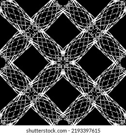 Seamless pattern in art Nouveau style.Complex geometric pattern.Mesh pattern.A pattern of fine lines.White ornament on a black background.For decorating fabric, paper, Wallpaper, and packaging.