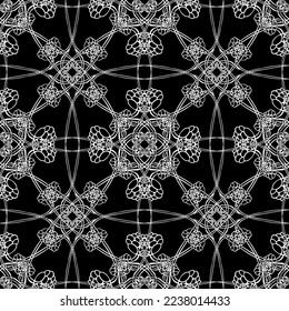 Seamless pattern in art Nouveau style.Complex geometric pattern.Mesh pattern.A pattern of fine lines.White ornament on a black background.For decorating fabric, paper, Wallpaper, and packaging.