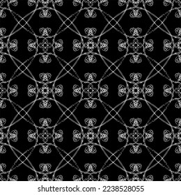 Seamless pattern in art Nouveau style.Complex geometric pattern.Mesh pattern.A pattern of fine lines.White ornament on a black background.For decorating fabric, paper, Wallpaper, and packaging.