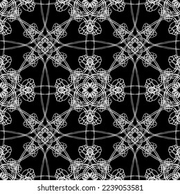 Seamless pattern in art Nouveau style.Complex geometric Mesh pattern. A pattern of fine lines.White ornament on a black background.For decorating fabric, paper, Wallpaper, and packaging.