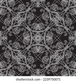 Seamless pattern in art Nouveau style.Complex geometric pattern.Mesh pattern.A pattern of fine lines.White ornament on a black background.For decorating fabric, paper, Wallpaper, and packaging.