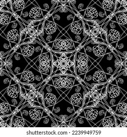 Seamless pattern in art Nouveau style.Complex geometric pattern.Mesh pattern.A pattern of fine lines.White ornament on a black background.For decorating fabric, paper, Wallpaper, and packaging.
