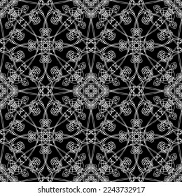 Seamless pattern in art Nouveau style.Complex geometric pattern.Mesh pattern.A pattern of fine lines.White ornament on a black background.For decorating fabric, paper, Wallpaper, and packaging.