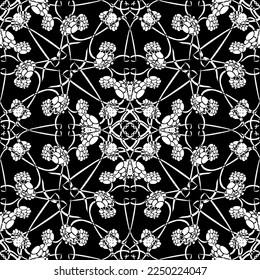 Seamless pattern in art Nouveau style.Complex geometric pattern.Mesh pattern.A pattern of fine lines.White ornament on a black background.For decorating fabric, paper, Wallpaper, and packaging.
