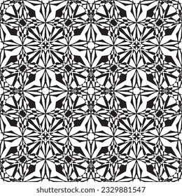 Patrón inmaculado en estilo Art Nouveau.Patrón geométrico complejo.Patrón de líneas finas.Lugar negro delgado sobre un fondo blanco.Patrón de malla.Para la decoración de tejidos, papel, papel pintado y empaque.