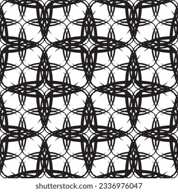 Patrón inmaculado en estilo Art Nouveau.Patrón geométrico complejo.Patrón de líneas finas.Lugar negro delgado sobre un fondo blanco.Patrón de malla.Para la decoración de tejidos, papel, papel pintado y empaque.