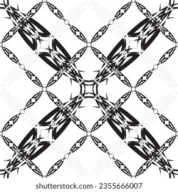 Nahtloses Muster im Jugendstil.Komplexes geometrisches Muster.Ein Muster aus feinen Linien.Zarter schwarzer Spitz auf weißem Hintergrund.Mesh Muster.Für die Dekoration von Stoff, Papier, Tapete und Verpackung.